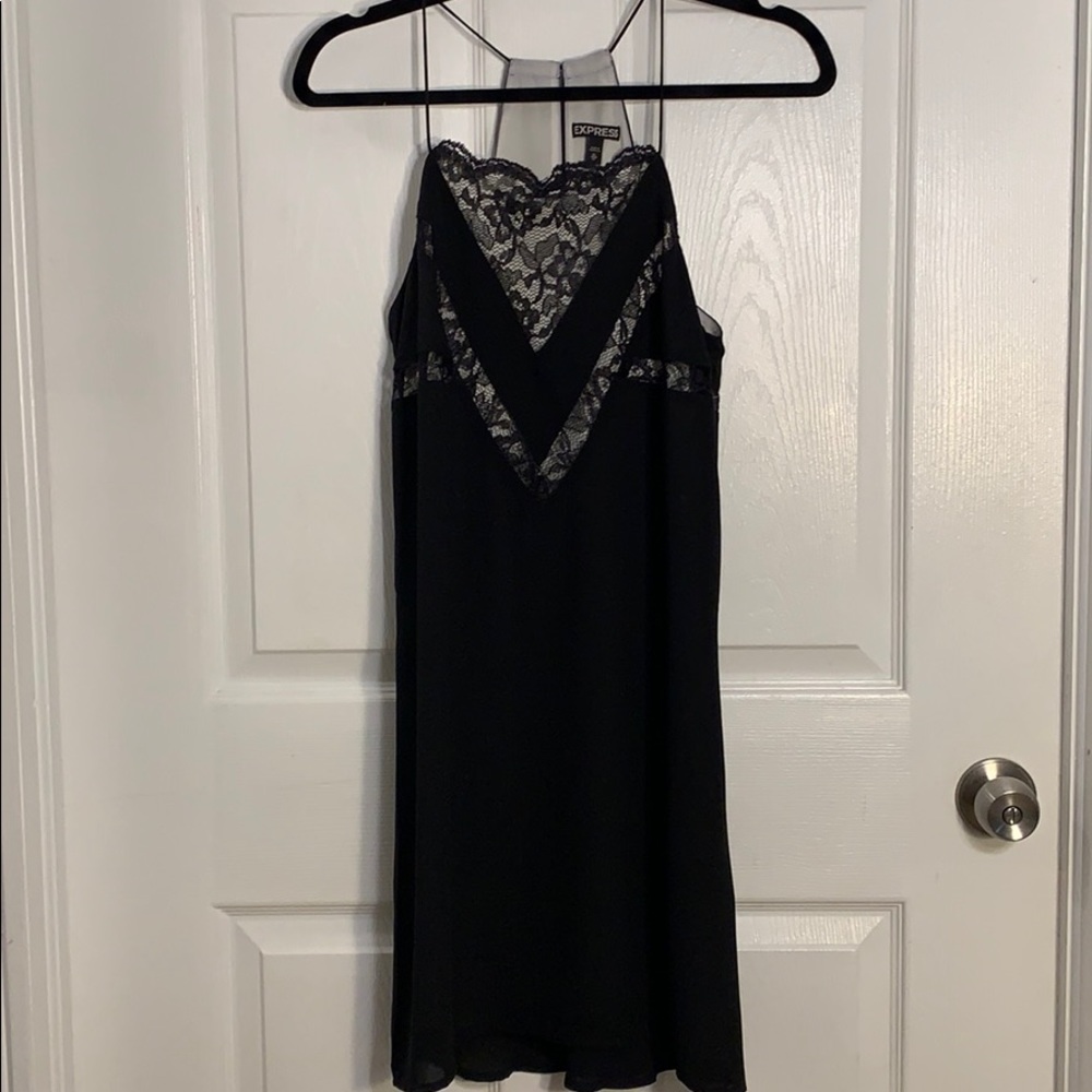 Express Black Shift Dress with Lace Detailing